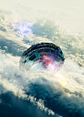 Space craft in cloud, illustration