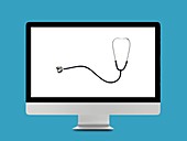 Stethoscope on computer monitor