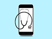 Stethoscope on smartphone screen