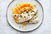 Sous vide bass with mashed sweet potato