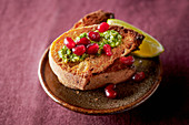 Toast with pomegranate seeds