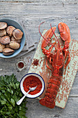 Lobster and clams with a selection of ingredients
