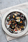 Clams and mussels in a seafood dish
