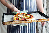 Pizza with butternut squash and mushrooms
