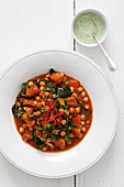 Chickpea and butternut squash stew with chilli and a mint yougurt