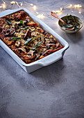 Mushroom bread-and butter pudding