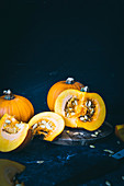 Still life of Pumpkins, sliced and whole