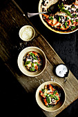 Caprese and Black Rice Casserole served in a ceramic bowl