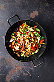 Oriental stir-fry with edamame and chilli nuts