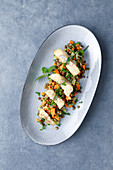 Lentils with zander, lemongrass and mint