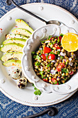 Lentil Salad with Avocado, tomatoes, scalions, cilantro