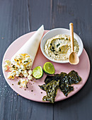 Nori chips with popcorn and dips