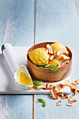 Tropical fruit sorbet with toasted coconut