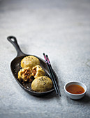 Chinese crispy steamed buns with five-spice mince filling