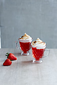 Fresh mint strawberry soup with a meringue topping