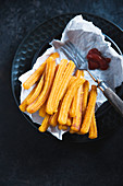 Vegan sweet potato churros with ketchup