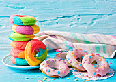 Rainbow donuts with icing