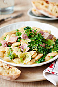White bean soup with savoy cabbage and ham