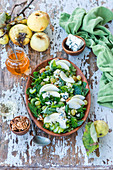 Apple salad with grapes, blue cheese and honey dressing