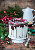 Christmas cake with cranberries, creamcheese and chocolate