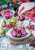 Red wine poached pears