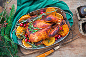 Roasted chicken with oranges and rosemary