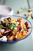 Salad with mushrooms and pork tenderloin