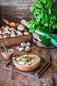 Mushroom, potato and leek cream soup
