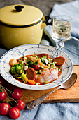 Fish stew with chorizo and vegetables