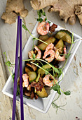 Stir-fried cucumber medley with prawns, bacon and ginger (China)