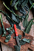 Fresh black kale, partially sliced