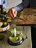Guacamole being made in a mixer