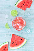 Glass jar filled with tasty watermelon drink