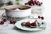 Chocolate cake with cherries and cognac