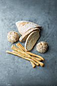 White bread, rolls and breadsticks