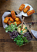 Mini sweet potato breads with a herb dip