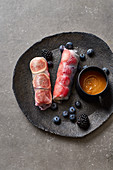 Fruity summer rolls with sweet peanut sauce