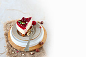 Piece of Cherry and Cottage Cheesecake (unbaked) on Granola Base