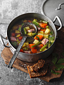 Hearty 'Wurzelstippelse' – vegetable stew with gammon, North-Rhine Westphalia, Germany