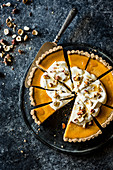 Homemade pumpkin cream pie, gluten free, made with hazelnut flour