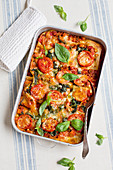 Spinach and tomato lasagne with mozzarella