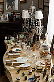 Antique jade and enamel Aspreys dressing table set on oversized dressing table with family photographs