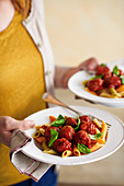 Spiced quorn 'meatballs' with pasta