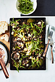 Roasted mushrooms with sage and feta lentils