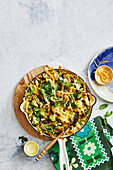 Creamy pasta bake with chicken and pesto