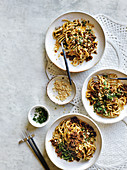 Noodles with pork, black beans, coriander and peanuts (Asia)