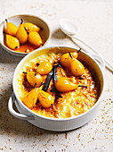 Baked saffron kheer with saffron and vanilla pears