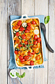 Roast vegetables with chicken, yoghurt and thyme