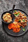 Beef ragout in peanut sauce with African vegetables