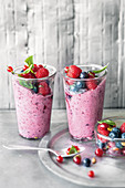 Frozen yogurt with berries and basil